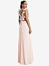 Rear View Thumbnail - Blush Ruffle-Trimmed Neckline Cutout Tie-Back Trumpet Gown