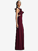 Side View Thumbnail - Cabernet Ruffle-Trimmed Neckline Cutout Tie-Back Trumpet Gown