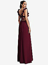 Rear View Thumbnail - Cabernet Ruffle-Trimmed Neckline Cutout Tie-Back Trumpet Gown