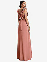 Rear View Thumbnail - Desert Rose Ruffle-Trimmed Neckline Cutout Tie-Back Trumpet Gown