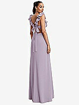 Rear View Thumbnail - Lilac Haze Ruffle-Trimmed Neckline Cutout Tie-Back Trumpet Gown