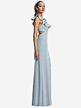 Side View Thumbnail - Mist Ruffle-Trimmed Neckline Cutout Tie-Back Trumpet Gown