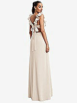 Rear View Thumbnail - Oat Ruffle-Trimmed Neckline Cutout Tie-Back Trumpet Gown