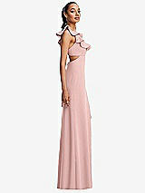 Side View Thumbnail - Rose Ruffle-Trimmed Neckline Cutout Tie-Back Trumpet Gown