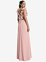 Rear View Thumbnail - Rose Ruffle-Trimmed Neckline Cutout Tie-Back Trumpet Gown