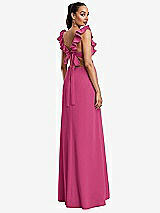 Rear View Thumbnail - Tea Rose Ruffle-Trimmed Neckline Cutout Tie-Back Trumpet Gown