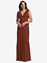 Front View Thumbnail - Auburn Moon Tiered Ruffle Plunge Neck Open-Back Maxi Dress with Deep Ruffle Skirt