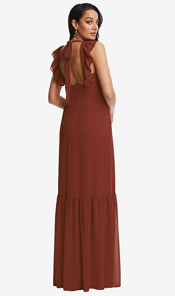 Back View - Auburn Moon Tiered Ruffle Plunge Neck Open-Back Maxi Dress with Deep Ruffle Skirt