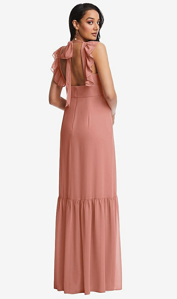 Back View - Desert Rose Tiered Ruffle Plunge Neck Open-Back Maxi Dress with Deep Ruffle Skirt