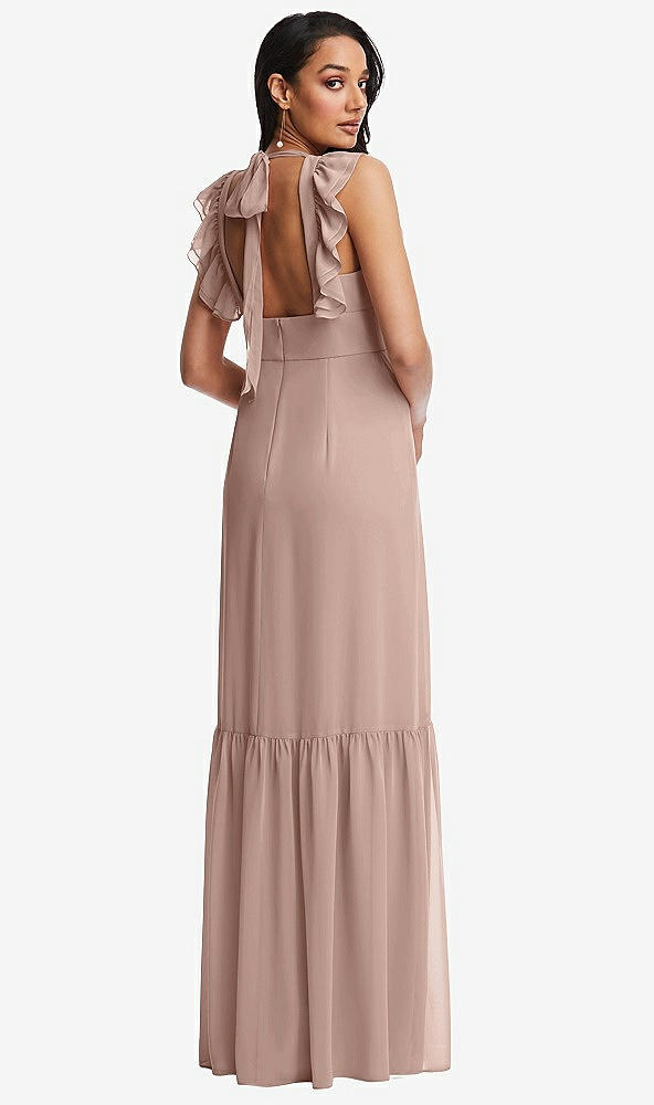 Back View - Neu Nude Tiered Ruffle Plunge Neck Open-Back Maxi Dress with Deep Ruffle Skirt