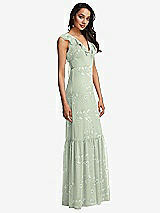 Side View Thumbnail - Vintage Primrose Sage Tiered Ruffle Plunge Neck Open-Back Maxi Dress with Deep Ruffle Skirt