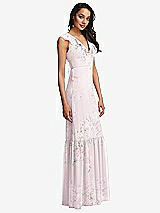 Side View Thumbnail - Watercolor Print Tiered Ruffle Plunge Neck Open-Back Maxi Dress with Deep Ruffle Skirt