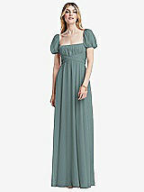 Front View Thumbnail - Icelandic Regency Empire Waist Puff Sleeve Chiffon Maxi Dress