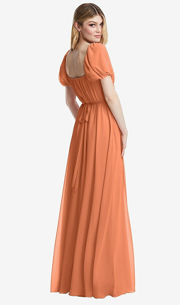 Back View - Sweet Melon Regency Empire Waist Puff Sleeve Chiffon Maxi Dress