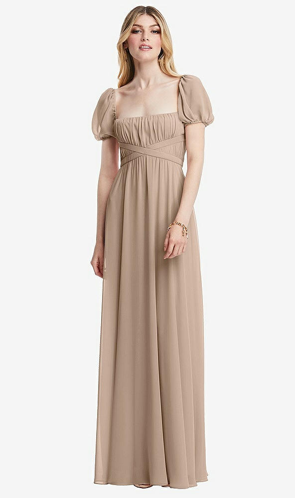 Front View - Topaz Regency Empire Waist Puff Sleeve Chiffon Maxi Dress