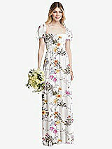 Alt View 1 Thumbnail - Butterfly Botanica Ivory Regency Empire Waist Puff Sleeve Chiffon Maxi Dress