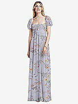 Front View Thumbnail - Butterfly Botanica Silver Dove Regency Empire Waist Puff Sleeve Chiffon Maxi Dress