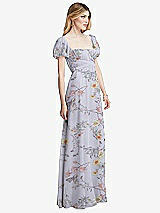 Side View Thumbnail - Butterfly Botanica Silver Dove Regency Empire Waist Puff Sleeve Chiffon Maxi Dress