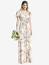 Alt View 1 Thumbnail - Blush Garden Regency Empire Waist Puff Sleeve Chiffon Maxi Dress