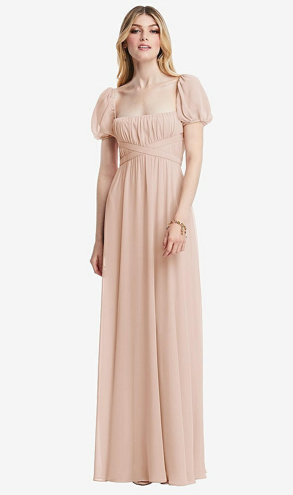 Front View - Cameo Regency Empire Waist Puff Sleeve Chiffon Maxi Dress