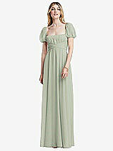 Front View Thumbnail - Celadon Regency Empire Waist Puff Sleeve Chiffon Maxi Dress