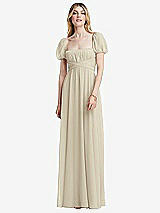 Front View Thumbnail - Champagne Regency Empire Waist Puff Sleeve Chiffon Maxi Dress