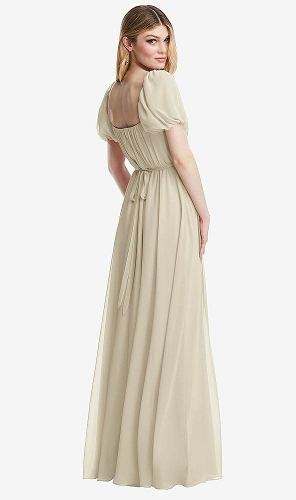 Back View - Champagne Regency Empire Waist Puff Sleeve Chiffon Maxi Dress