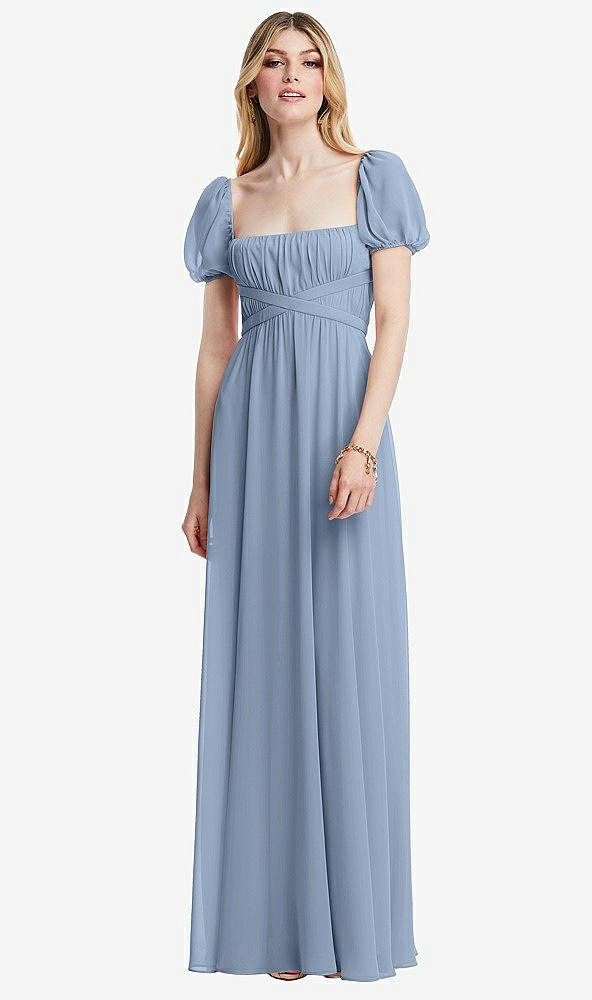 Front View - Cloudy Regency Empire Waist Puff Sleeve Chiffon Maxi Dress