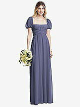 Alt View 1 Thumbnail - French Blue Regency Empire Waist Puff Sleeve Chiffon Maxi Dress