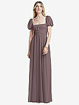 Front View Thumbnail - French Truffle Regency Empire Waist Puff Sleeve Chiffon Maxi Dress