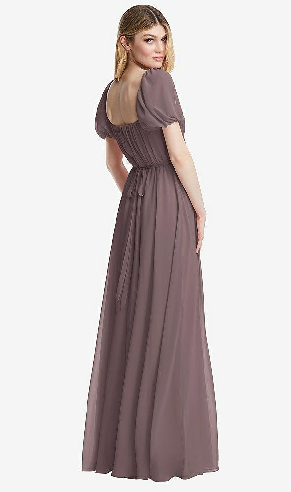 Back View - French Truffle Regency Empire Waist Puff Sleeve Chiffon Maxi Dress