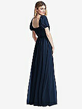 Rear View Thumbnail - Midnight Navy Regency Empire Waist Puff Sleeve Chiffon Maxi Dress