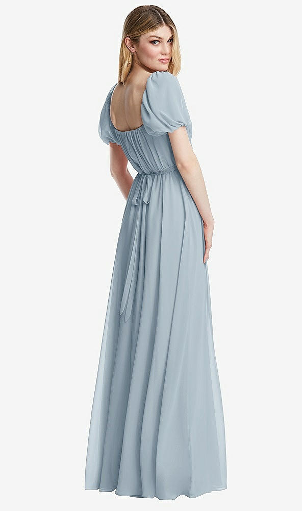 Back View - Mist Regency Empire Waist Puff Sleeve Chiffon Maxi Dress