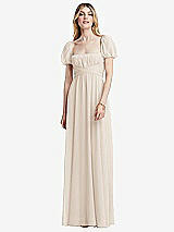 Front View Thumbnail - Oat Regency Empire Waist Puff Sleeve Chiffon Maxi Dress