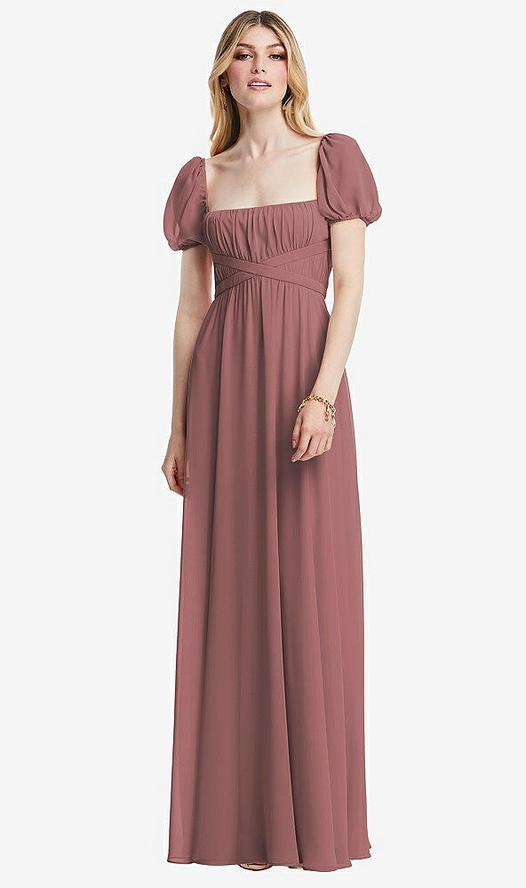 Front View - Rosewood Regency Empire Waist Puff Sleeve Chiffon Maxi Dress