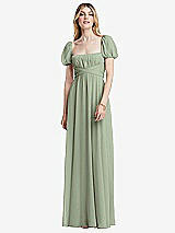 Front View Thumbnail - Sage Regency Empire Waist Puff Sleeve Chiffon Maxi Dress