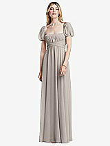 Front View Thumbnail - Taupe Regency Empire Waist Puff Sleeve Chiffon Maxi Dress