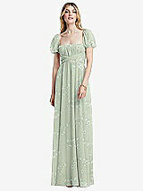 Front View Thumbnail - Vintage Primrose Sage Regency Empire Waist Puff Sleeve Chiffon Maxi Dress