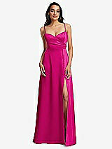 Front View Thumbnail - Think Pink Adjustable Strap Faux Wrap Maxi Dress with Covered Button Details