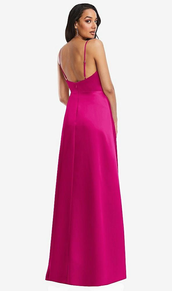 Back View - Think Pink Adjustable Strap Faux Wrap Maxi Dress with Covered Button Details