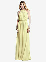 Front View Thumbnail - Butter Yellow Illusion Back Halter Maxi Dress with Covered Button Detail