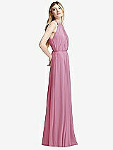 Side View Thumbnail - Powder Pink Illusion Back Halter Maxi Dress with Covered Button Detail