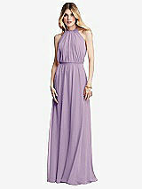 Front View Thumbnail - Pale Purple Illusion Back Halter Maxi Dress with Covered Button Detail