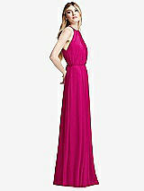 Side View Thumbnail - Think Pink Illusion Back Halter Maxi Dress with Covered Button Detail