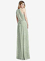 Rear View Thumbnail - Vintage Primrose Sage Illusion Back Halter Maxi Dress with Covered Button Detail