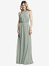 Front View Thumbnail - Willow Green Illusion Back Halter Maxi Dress with Covered Button Detail