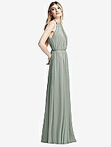 Side View Thumbnail - Willow Green Illusion Back Halter Maxi Dress with Covered Button Detail