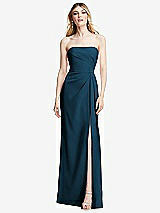 Alt View 1 Thumbnail - Atlantic Blue Strapless Pleated Faux Wrap Trumpet Gown with Front Slit