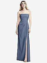 Alt View 1 Thumbnail - Larkspur Blue Strapless Pleated Faux Wrap Trumpet Gown with Front Slit