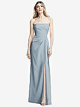 Alt View 1 Thumbnail - Mist Strapless Pleated Faux Wrap Trumpet Gown with Front Slit